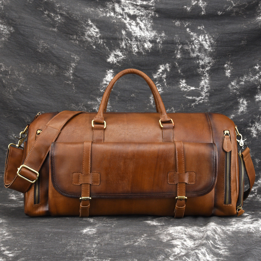 Cool Brown Leather Men's Overnight Bag Travel Bag Duffel Bag Weekender Bag For Men - iwalletsmen