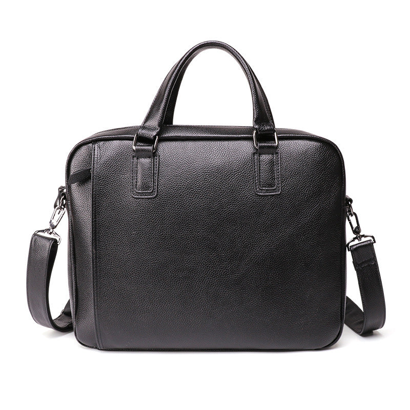 Fashion Black Leather Men's Professional Briefcase Handbag 14'' Computer Briefcase For Men - iwalletsmen