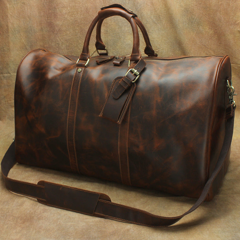 Large Leather Mens Barrel Overnight Bags Weekender Bag Travel Bags For Men - iwalletsmen