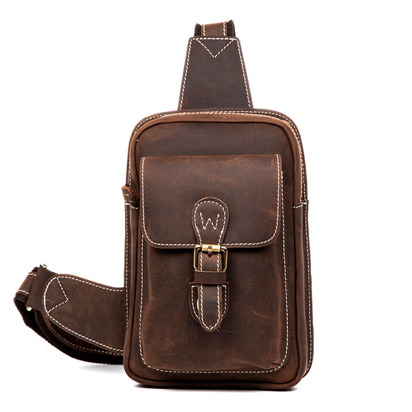 Cool Brown Leather One Shoulder Backpack Sling Bags Crossbody Pack for ...