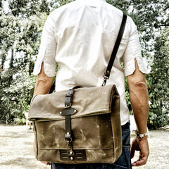 Cool Waxed Canvas Leather Mens 14'' Messenger Bag Motorcycle Side Bag Handbag For Men - iwalletsmen