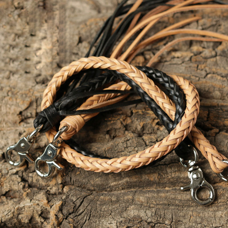 Wallet Chains - Braided Leather, Thick Stainless Steel Chains