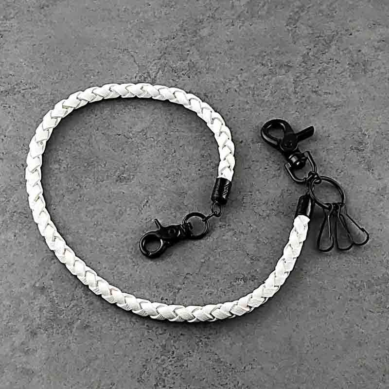 Badass White Leather Braided Long Wallet Chain Cool Punk Rock Biker Trucker Wallet Chain Trucker Wallet Chain for Men - iwalletsmen