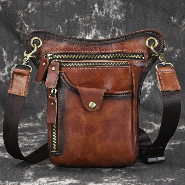 Vintage Brown Leather Men's CELL PHONE HOLSTER MINI SIDE BAG BELT POUC ...