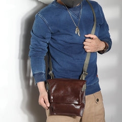 Casual Black Leather Mens Vertical Side Bag Messenger Bag Cool Brown Postman Bag Courier Bag for Men - iwalletsmen