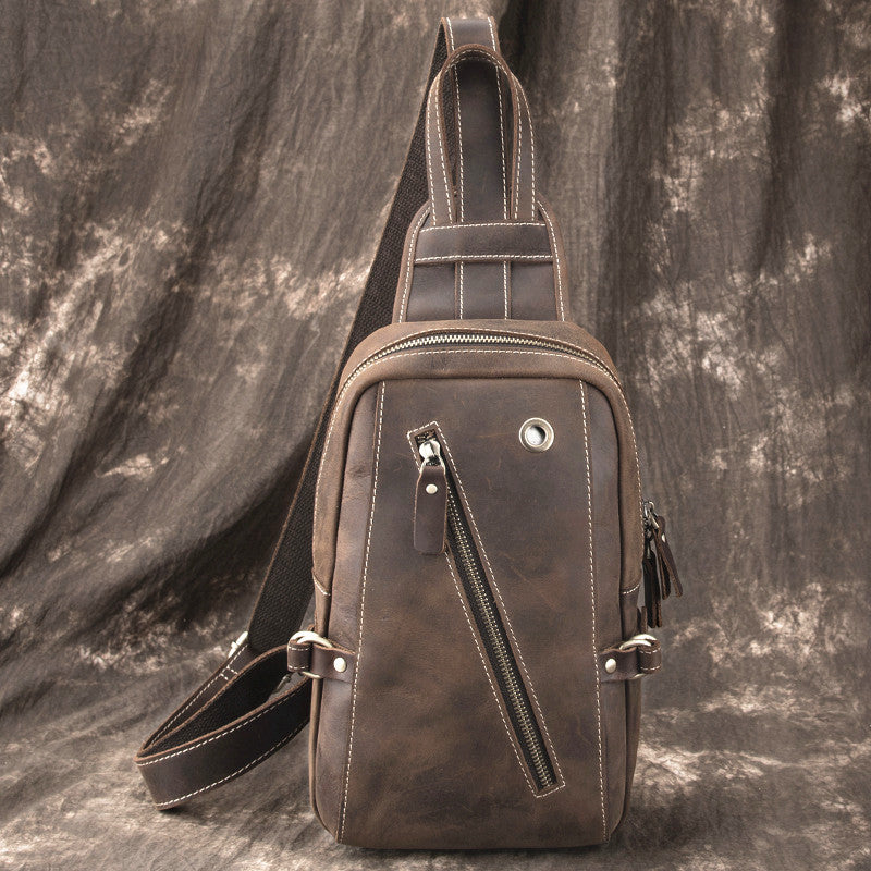 High quality crossbody online sling backpack, brown/black leather men sling bag, single shoulder