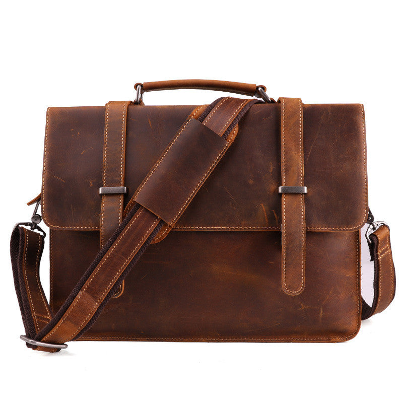 Vintage Brown Leather Men's Professional Briefcase Handbag 14‘’ Laptop Briefcase For Men - iwalletsmen