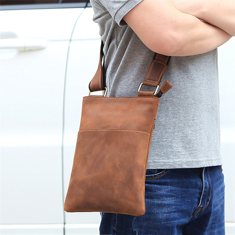 Leather Crossbody Bags for Men Vintage Small Messenger Shoulder