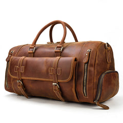 Cool Brown Leather Men's Overnight Bag Travel Bag Luggage Weekender Bag For Men - iwalletsmen