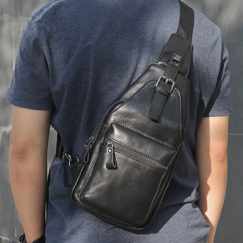 Grey Leather one shoulder backpack