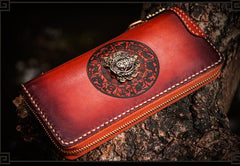 Handmade Leather Tibetan Mens Chain Biker Wallet Cool Leather Wallet Long Clutch Wallets for Men