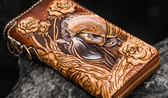 Handmade Leather Tooled Horse Mens Chain Biker Wallet Cool Leather Wallet Long Phone Wallets for Men