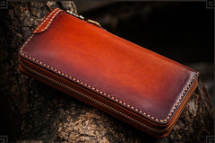 Handmade Leather Tibetan Mens Chain Biker Wallet Cool Leather Wallet Long Clutch Wallets for Men