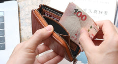 Leather Mens Zipper Small Wallet Slim Wallet Front Pocket Wallet Card Wallet for Men - iwalletsmen