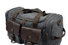 Mens Black Canvas Leather Weekender Bag Canvas Travel Shoulder Bags for Men - iwalletsmen