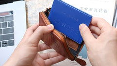 Leather Mens Zipper Small Wallet Slim Wallet Front Pocket Wallet Card Wallet for Men - iwalletsmen