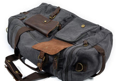 Mens Black Canvas Leather Weekender Bag Canvas Travel Shoulder Bags for Men - iwalletsmen