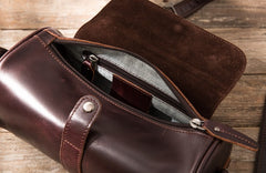 Cool Leather Mens Barrel Shoulder Bag Coffee Messenger Bags for Men - iwalletsmen