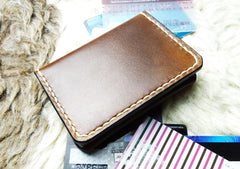 Brown Leather Mens Slim Front Pocket Bifold Small Wallets Card Wallet for Men - iwalletsmen