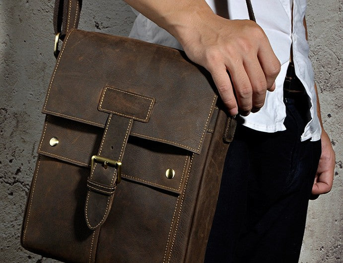 Men's Black Leather Small Messenger Bag Small Side Bag Black Courier B –  imessengerbags