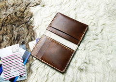 Brown Leather Mens Slim Front Pocket Bifold Small Wallets Card Wallet for Men - iwalletsmen