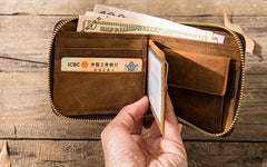 Cool Leather Vintage Mens Small Wallets Zipper billfold Wallets for Men - iwalletsmen