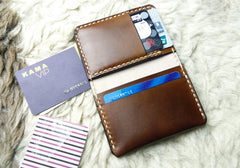 Brown Leather Mens Slim Front Pocket Bifold Small Wallets Card Wallet for Men - iwalletsmen