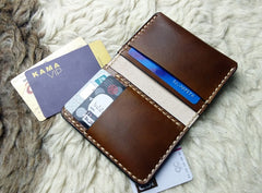 Brown Leather Mens Slim Front Pocket Bifold Small Wallets Card Wallet for Men - iwalletsmen