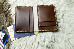 Brown Leather Mens Slim Front Pocket Bifold Small Wallets Card Wallet for Men - iwalletsmen