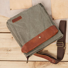 Mens Canvas Leather Square Side Bag Messenger Bag Canvas Shoulder Bag for Men - iwalletsmen