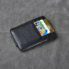 Black Leather Mens Front Pocket Wallet billfold Card Wallet Money Clip For Men - iwalletsmen