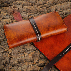 Handmade Leather Mens Clutch Wallet Cool Leather Wallet Long Phone Wallets for Men