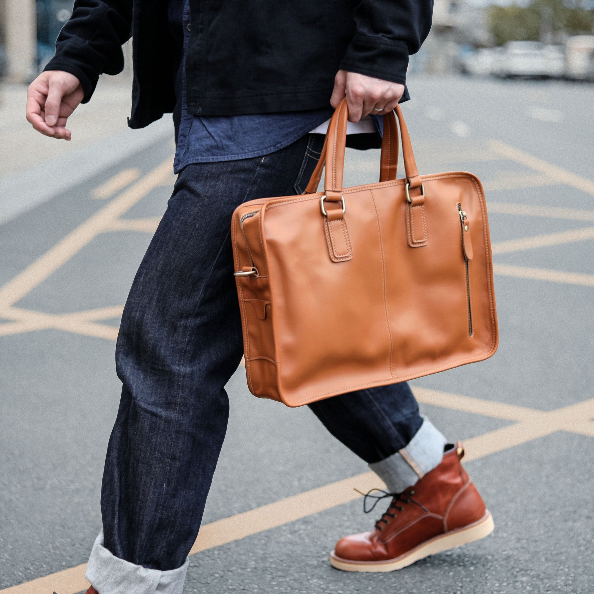 Vintage Black Mens Leather Briefcase Work Handbag Brown 14'' Computer Briefcase For Men - iwalletsmen