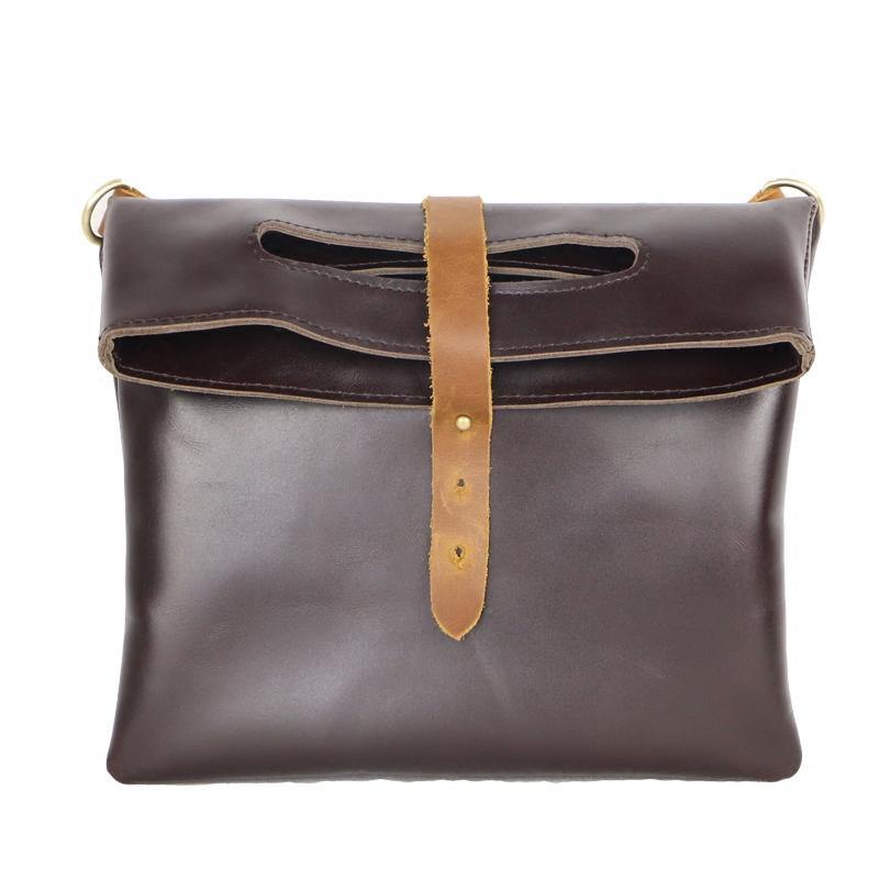 Dark Coffee  Leather Mens Casual Small Side Bags Messenger Bags Brown Postman Bag For Men - iwalletsmen