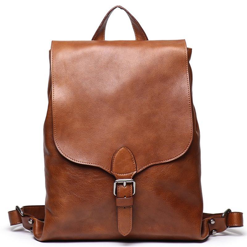 Best Brown Mens Leather 14 inches School Backpack Travel Backpack Top Computer Backpack For Men - iwalletsmen