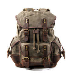 Cool Canvas Leather Mens Large Black Backpack Travel Backpack Hiking Backpack for Men - iwalletsmen