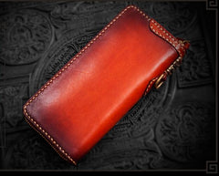 Handmade Leather Tibetan Mens Chain Biker Wallet Cool Leather Wallet Long Clutch Wallets for Men