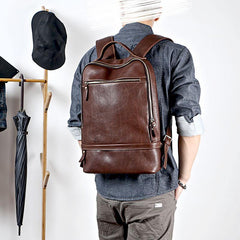 Brown Cool Leather Mens School Backpack College Backpack Computer Backpack For Men - iwalletsmen