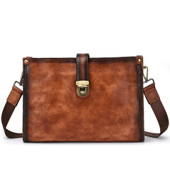 Vintage Brown Leather Men's Side Bag Messenger Bag 10'' Courier Shoulder Bag For Men - iwalletsmen