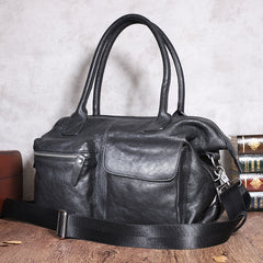 Leather Mens Large Black Travel Handbag Weekender Bag Brown Duffle Bag Luggage Bag for Men - iwalletsmen