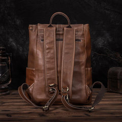 Top Brown Leather Men's Satchel Backpack Computer Backpack 14 inches School Backpack For Men - iwalletsmen