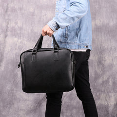 Fashion Black Leather Men's Professional Briefcase Handbag 14'' Computer Briefcase For Men - iwalletsmen