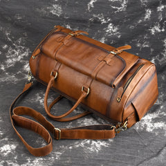 Cool Brown Leather Men's Overnight Bag Travel Bag Duffel Bag Weekender Bag For Men - iwalletsmen