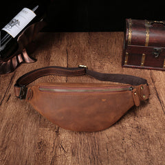 Vintage Brown Leather Men's Fanny Pack Coffee Waist Bag Chest Bag For Men - iwalletsmen