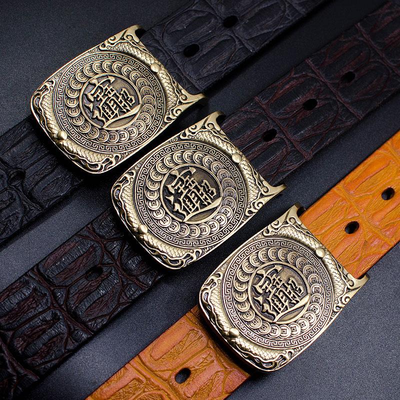 Handmade Genuine Leather Punk Rock Chinese Amass Fortunes Mens Cool Men Biker Trucker Leather Belt