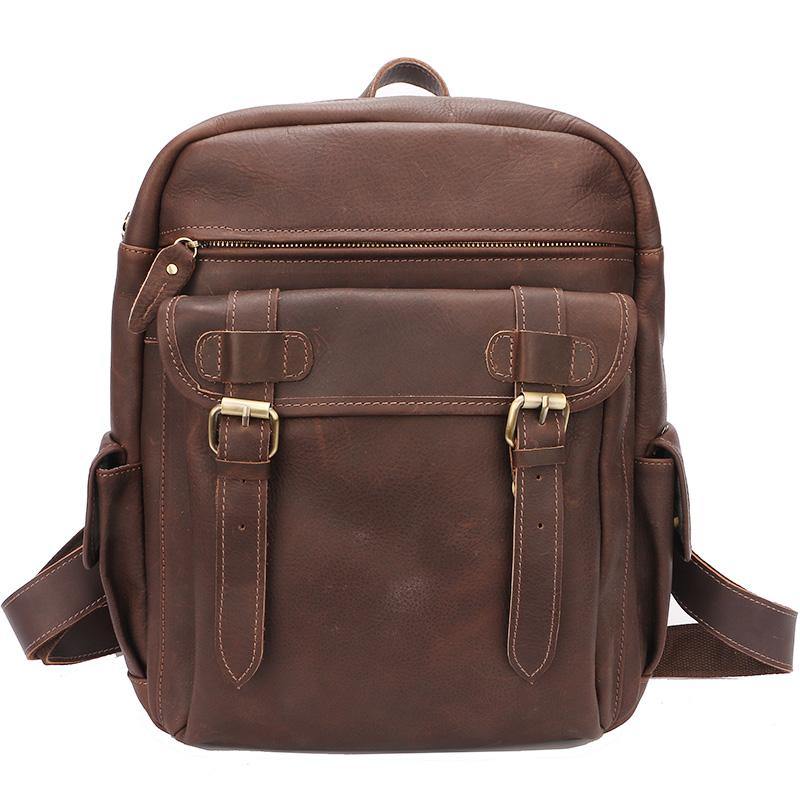 Coffee Cool Leather Mens School Backpack College Backpack 14'' Computer Backpack For Men - iwalletsmen