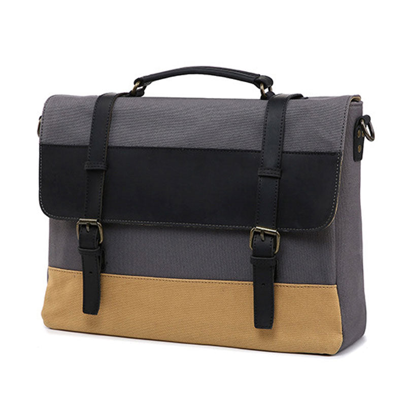 Mens Canvas Leather Briefcase Handbag Work Bag Business Bag for Men - iwalletsmen