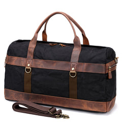 Cool Waxed Canvas Leather Mens Black Waterproof Travel Weekender Bag Duffle Bag for Men - iwalletsmen