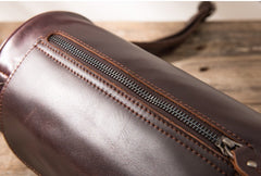 Cool Leather Mens Barrel Shoulder Bag Coffee Messenger Bags for Men - iwalletsmen