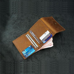 Handmade Leather Mens Trifold Billfold Wallets With License Slot Brown Small Wallet for Men - iwalletsmen